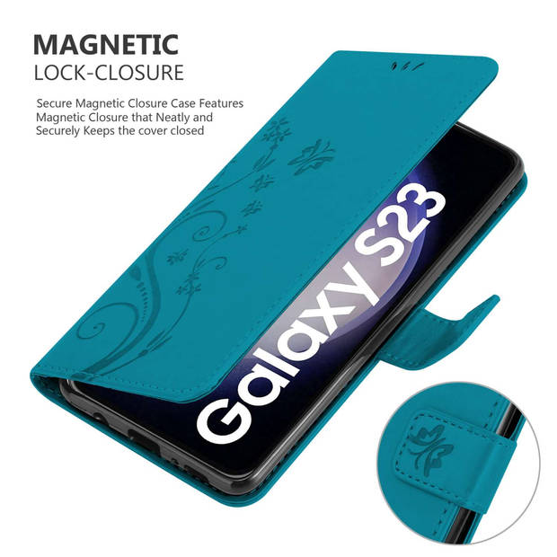 Cadorabo Hoesje geschikt voor Samsung Galaxy S23 in BLOEMEN BLAUW - Beschermhoes Case Cover Bloemen magnetische sluiting