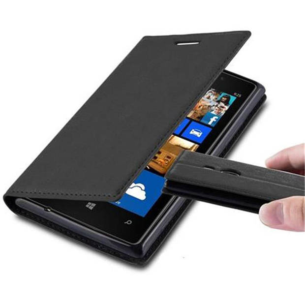Cadorabo Hoesje geschikt voor Nokia Lumia 925 in ZWARTE NACHT - Beschermhoes Case magnetische sluiting Cover