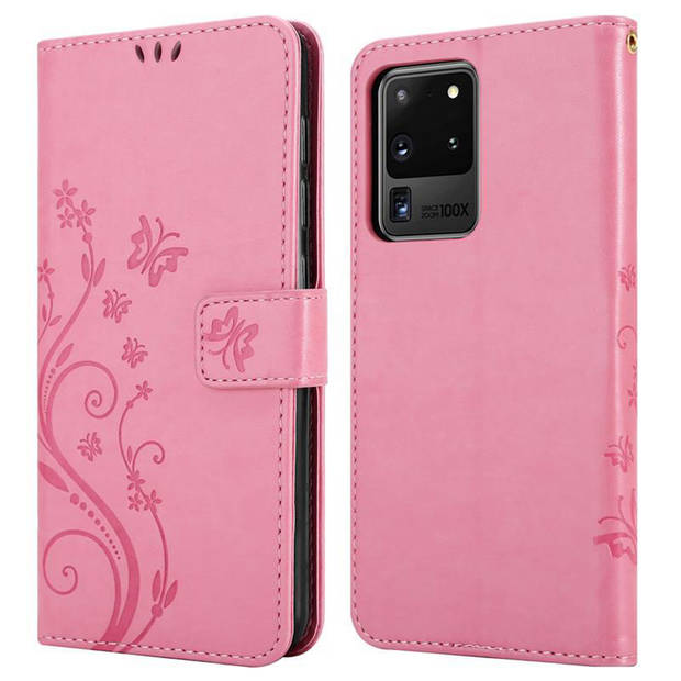 Cadorabo Hoesje geschikt voor Samsung Galaxy S20 ULTRA in BLOEMEN ROZE - Beschermhoes Case Cover Bloemen magnetische