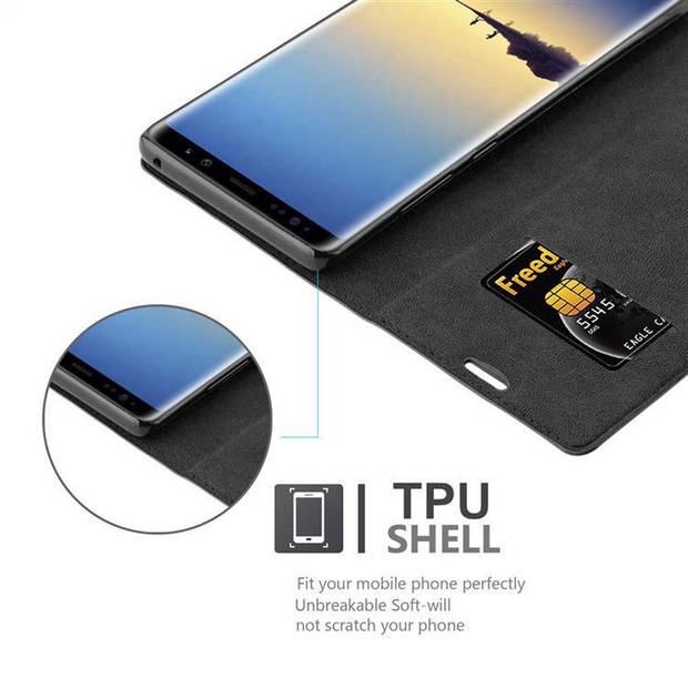 Cadorabo Hoesje geschikt voor Samsung Galaxy NOTE 8 in ZWARTE NACHT - Beschermhoes Case magnetische sluiting Cover