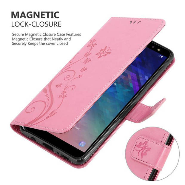 Cadorabo Hoesje geschikt voor Samsung Galaxy A6 2018 in BLOEMEN ROZE - Beschermhoes Case Cover Bloemen magnetische