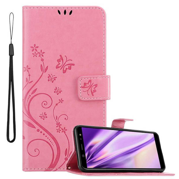 Cadorabo Hoesje geschikt voor Samsung Galaxy A6 2018 in BLOEMEN ROZE - Beschermhoes Case Cover Bloemen magnetische