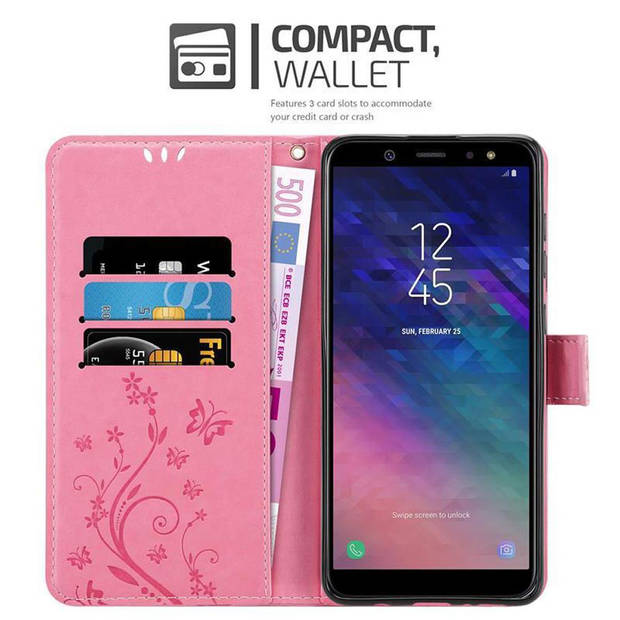 Cadorabo Hoesje geschikt voor Samsung Galaxy A6 2018 in BLOEMEN ROZE - Beschermhoes Case Cover Bloemen magnetische