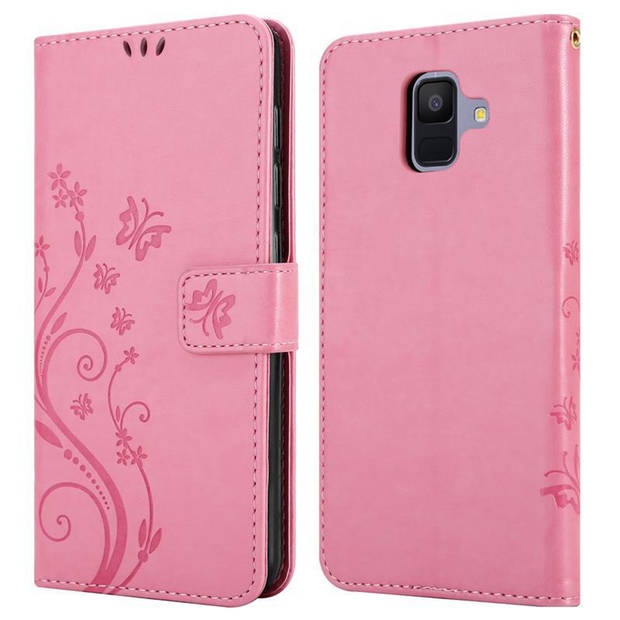 Cadorabo Hoesje geschikt voor Samsung Galaxy A6 2018 in BLOEMEN ROZE - Beschermhoes Case Cover Bloemen magnetische