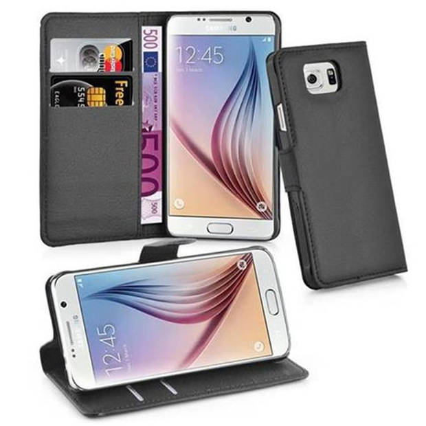 Cadorabo Hoesje geschikt voor Samsung Galaxy S6 in PHANTOM ZWART - Beschermhoes Cover magnetische sluiting Case