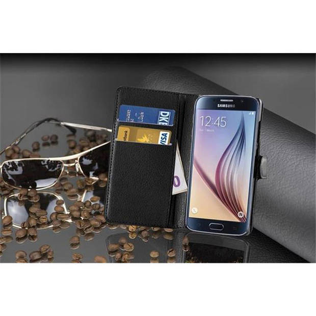 Cadorabo Hoesje geschikt voor Samsung Galaxy S6 in PHANTOM ZWART - Beschermhoes Cover magnetische sluiting Case