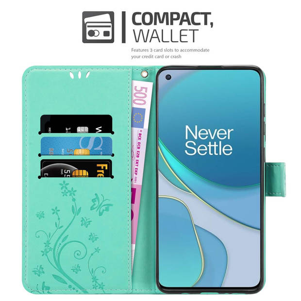 Cadorabo Hoesje geschikt voor OnePlus 8T in Turkoois - Beschermhoes Case Cover Bloemen magnetische sluiting