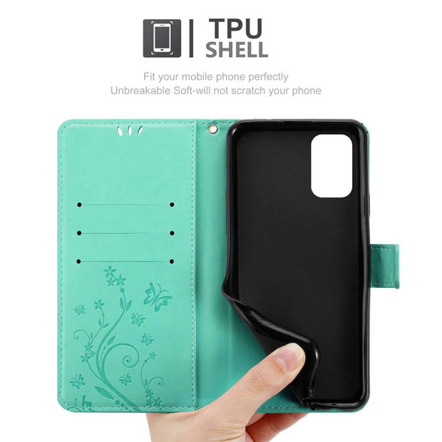 Cadorabo Hoesje geschikt voor OnePlus 8T in Turkoois - Beschermhoes Case Cover Bloemen magnetische sluiting