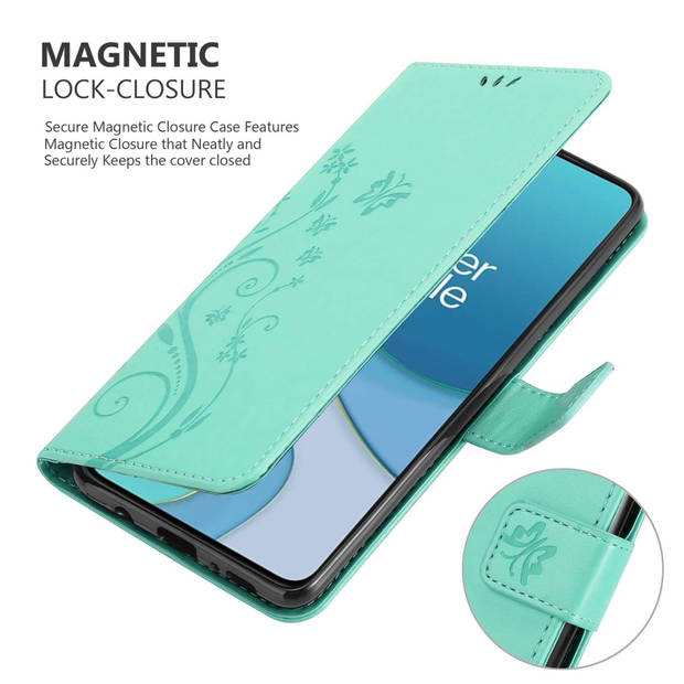 Cadorabo Hoesje geschikt voor OnePlus 8T in Turkoois - Beschermhoes Case Cover Bloemen magnetische sluiting