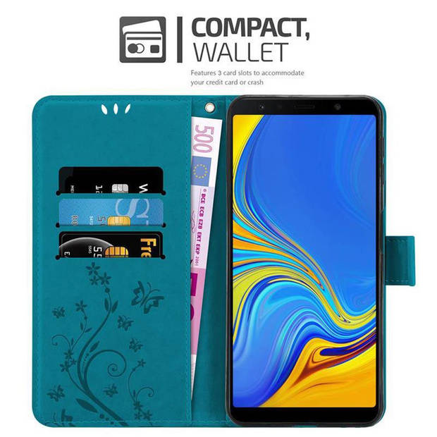 Cadorabo Hoesje geschikt voor Samsung Galaxy A7 2018 in BLOEMEN BLAUW - Beschermhoes Case Cover Bloemen magnetische