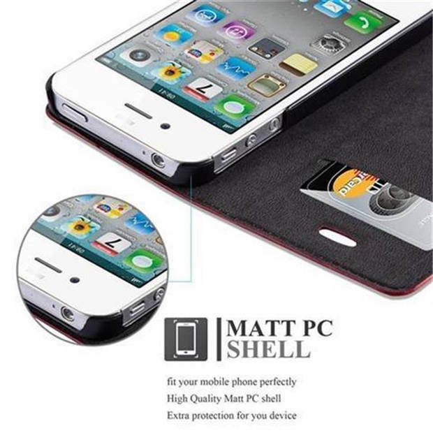 Cadorabo Hoesje geschikt voor Apple iPhone 4 / 4S in APPEL ROOD - Beschermhoes Case magnetische sluiting Cover
