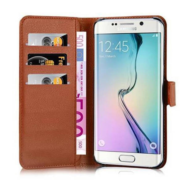 Cadorabo Hoesje geschikt voor Samsung Galaxy S6 EDGE in CHOCOLADE BRUIN - Beschermhoes Cover magnetische sluiting Case