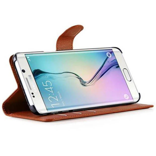 Cadorabo Hoesje geschikt voor Samsung Galaxy S6 EDGE in CHOCOLADE BRUIN - Beschermhoes Cover magnetische sluiting Case