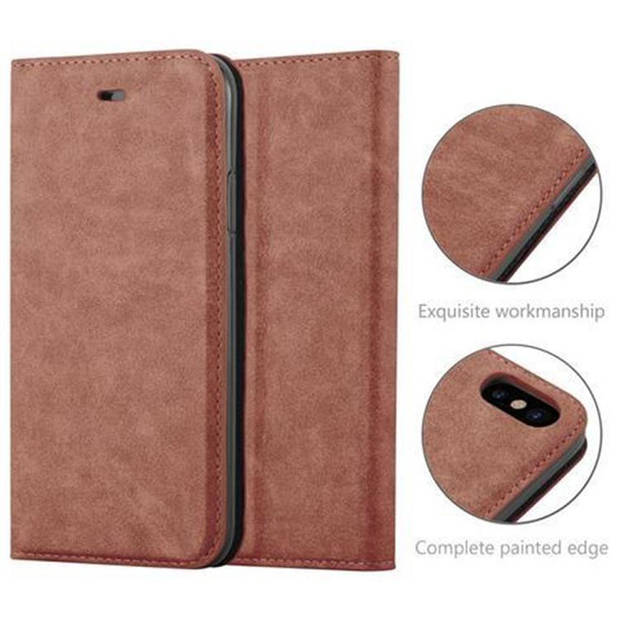 Cadorabo Hoesje geschikt voor Apple iPhone X / XS in CAPPUCCINO BRUIN - Beschermhoes Case magnetische sluiting Cover