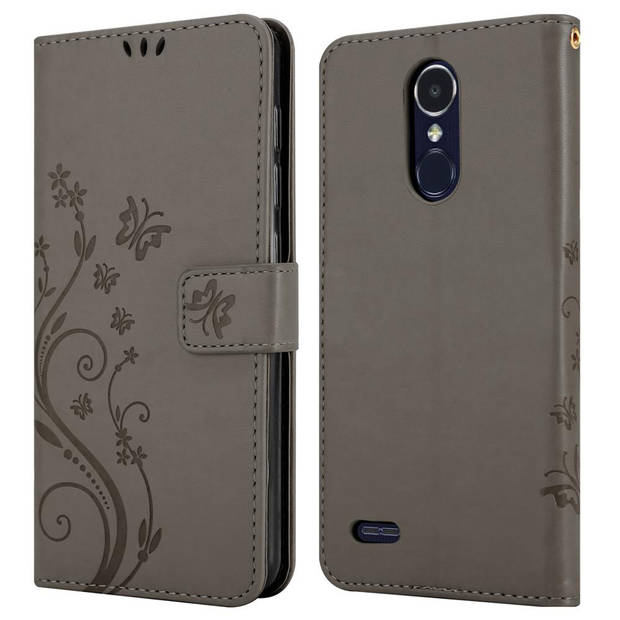 Cadorabo Hoesje geschikt voor LG K8 2017 in BLOEMEN GRIJS - Beschermhoes Case Cover Bloemen magnetische sluiting