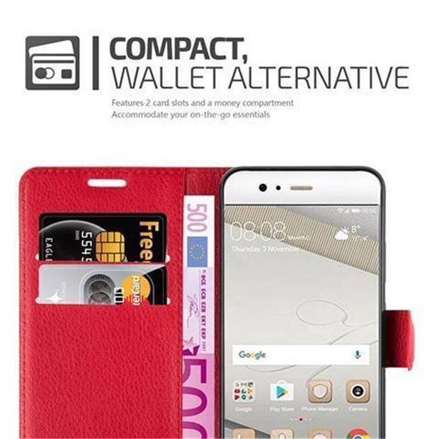 Cadorabo Hoesje geschikt voor Huawei P10 PLUS in KARMIJN ROOD - Beschermhoes Cover magnetische sluiting Case