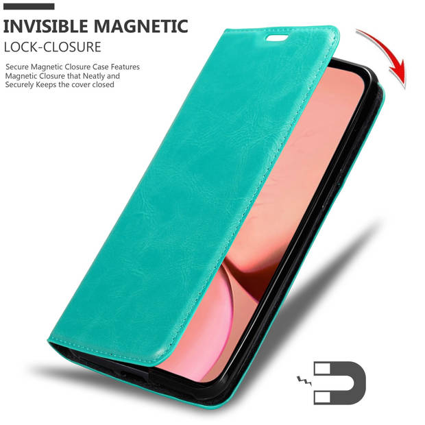 Cadorabo Hoesje geschikt voor Apple iPhone 13 MINI in BENZINE TURKOOIS - Beschermhoes Case magnetische sluiting Cover