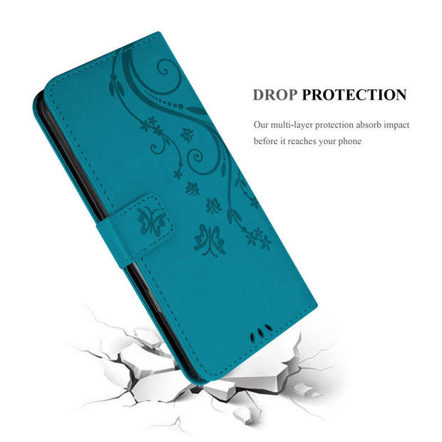 Cadorabo Hoesje geschikt voor OnePlus 8T in Blauw - Beschermhoes Case Cover Bloemen magnetische sluiting