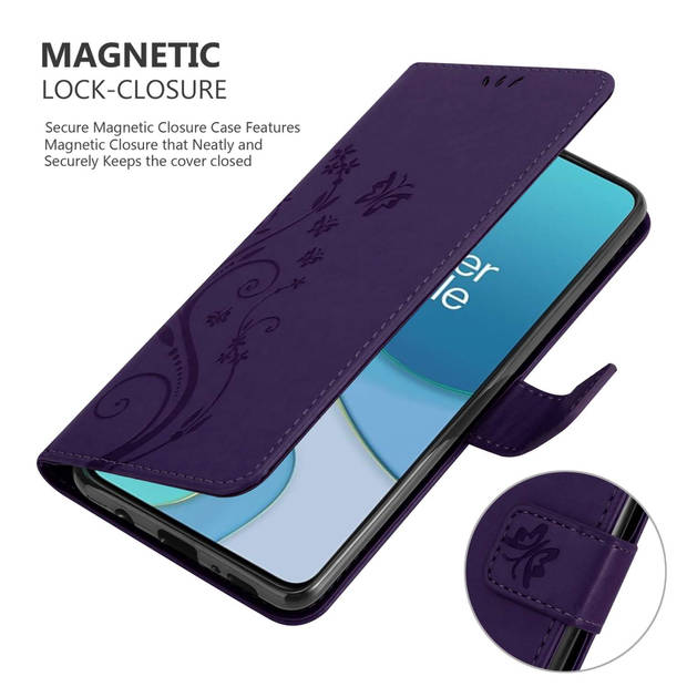 Cadorabo Hoesje geschikt voor OnePlus 8T in Paars - Beschermhoes Case Cover Bloemen magnetische sluiting