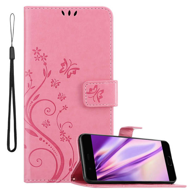 Cadorabo Hoesje geschikt voor Huawei P10 in BLOEMEN ROZE - Beschermhoes Case Cover Bloemen magnetische sluiting