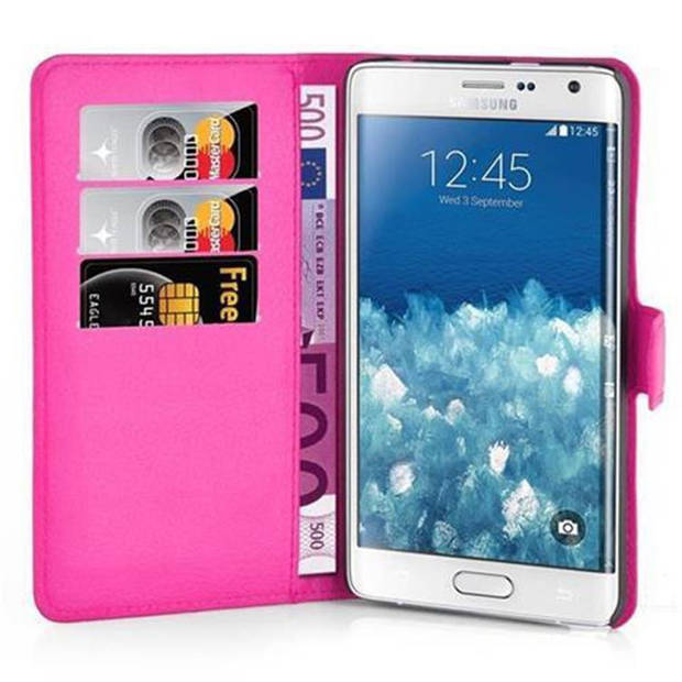 Cadorabo Hoesje geschikt voor Samsung Galaxy NOTE EDGE in KERSEN ROZE - Beschermhoes Cover magnetische sluiting Case