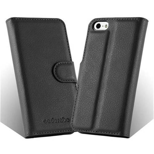 Cadorabo Hoesje geschikt voor Apple iPhone 5 / 5S / SE 2016 in PHANTOM ZWART - Beschermhoes Cover magnetische sluiting