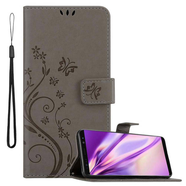 Cadorabo Hoesje geschikt voor Samsung Galaxy NOTE 8 in BLOEMEN GRIJS - Beschermhoes Case Cover Bloemen magnetische