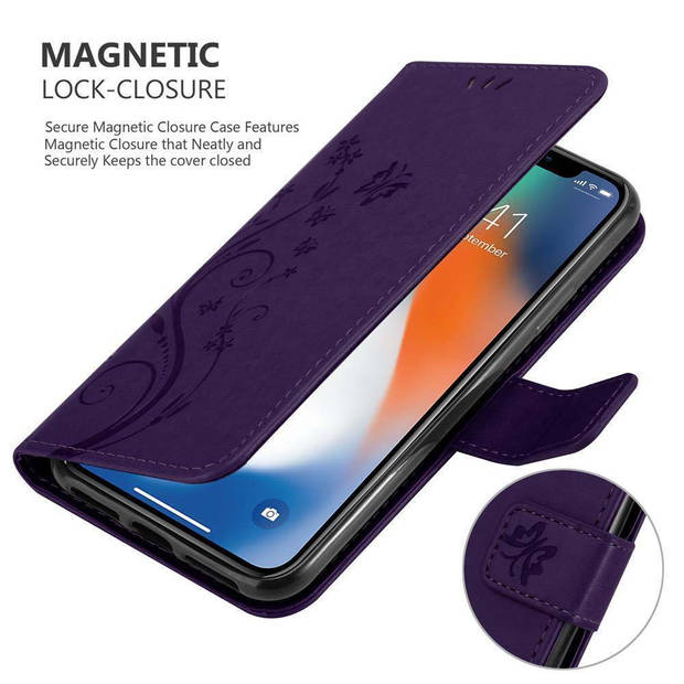 Cadorabo Hoesje geschikt voor Apple iPhone XS MAX in BLOEMEN DONKER PAARS - Beschermhoes Case Cover Bloemen magnetische