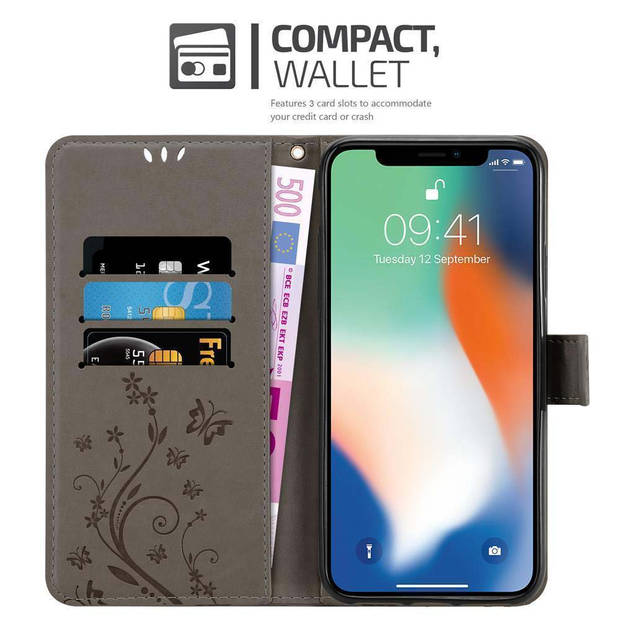 Cadorabo Hoesje geschikt voor Apple iPhone X / XS in BLOEMEN GRIJS - Beschermhoes Case Cover Bloemen magnetische