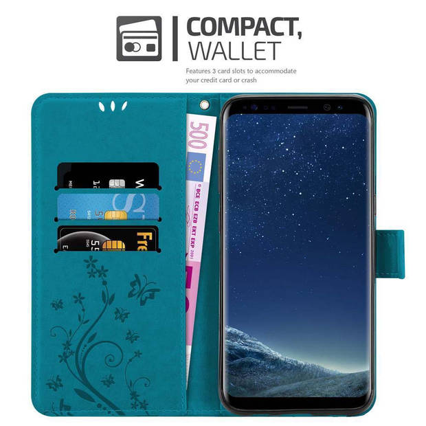 Cadorabo Hoesje geschikt voor Samsung Galaxy S8 in BLOEMEN BLAUW - Beschermhoes Case Cover Bloemen magnetische sluiting