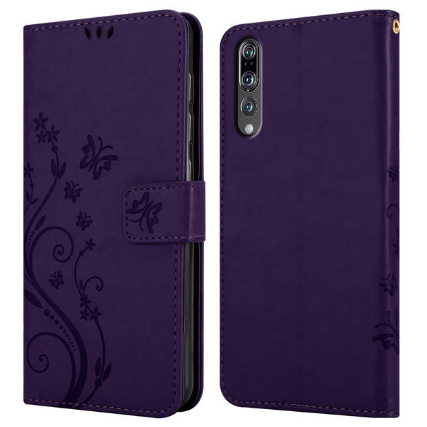 Cadorabo Hoesje geschikt voor Huawei P20 PRO / P20 PLUS in BLOEMEN DONKER PAARS - Beschermhoes Case Cover Bloemen