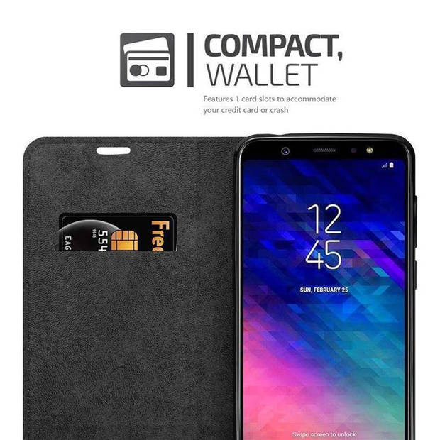 Cadorabo Hoesje geschikt voor Samsung Galaxy A6 PLUS 2018 in ZWARTE NACHT - Beschermhoes Case magnetische sluiting Cover