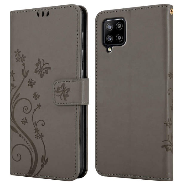 Cadorabo Hoesje geschikt voor Samsung Galaxy A42 5G / M42 5G in BLOEMEN GRIJS - Beschermhoes Case Cover Bloemen