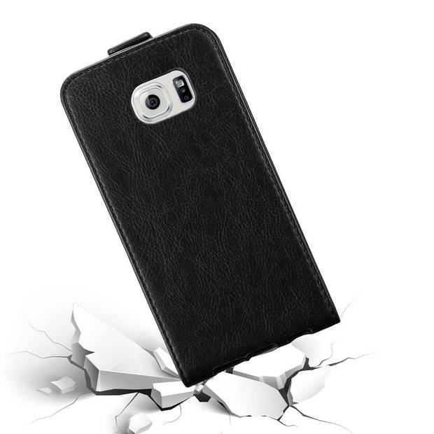 Cadorabo Hoesje geschikt voor Samsung Galaxy S6 EDGE in ZWARTE NACHT - Beschermhoes Flip Case Cover magnetische sluiting