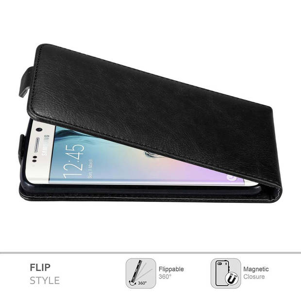 Cadorabo Hoesje geschikt voor Samsung Galaxy S6 EDGE in ZWARTE NACHT - Beschermhoes Flip Case Cover magnetische sluiting