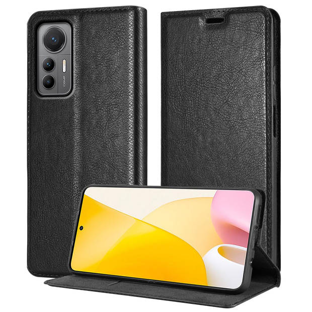 Cadorabo Hoesje geschikt voor Xiaomi 12 LITE in ZWARTE NACHT - Beschermhoes Case magnetische sluiting Cover