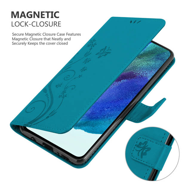 Cadorabo Hoesje geschikt voor Samsung Galaxy S22 in BLOEMEN BLAUW - Beschermhoes Case Cover Bloemen magnetische sluiting