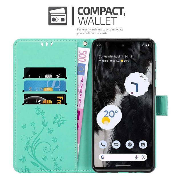 Cadorabo Hoesje geschikt voor Google PIXEL 7 in BLOEMEN TURKOOIS - Beschermhoes Case Cover Bloemen magnetische sluiting