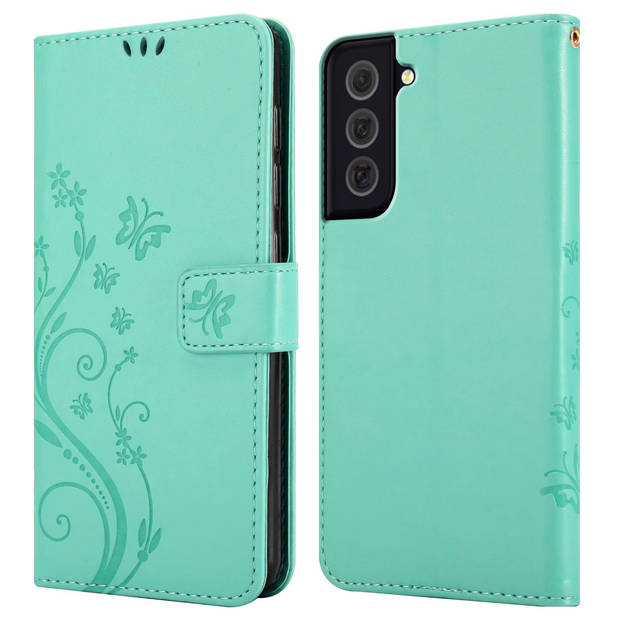 Cadorabo Hoesje geschikt voor Samsung Galaxy S22 PLUS in BLOEMEN TURKOOIS - Beschermhoes Case Cover Bloemen magnetische