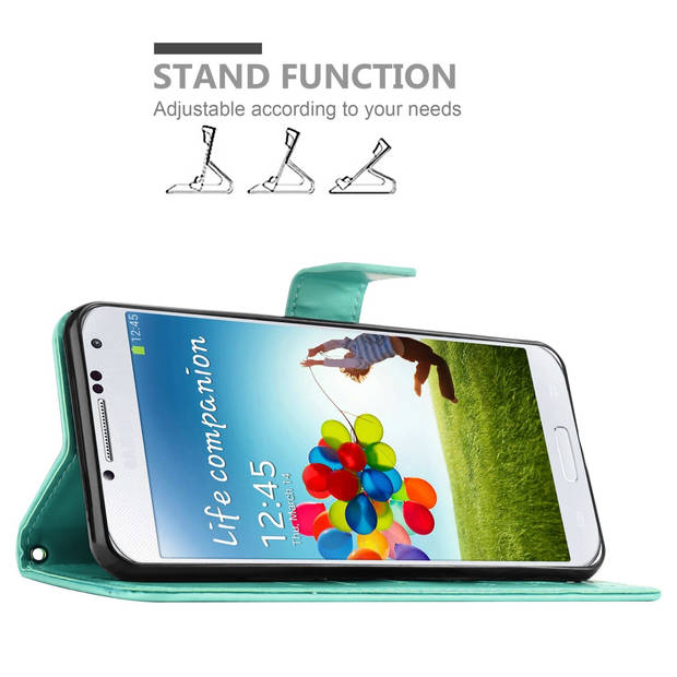 Cadorabo Hoesje geschikt voor Samsung Galaxy S4 in BLOEMEN TURKOOIS - Beschermhoes Case Cover Bloemen magnetische