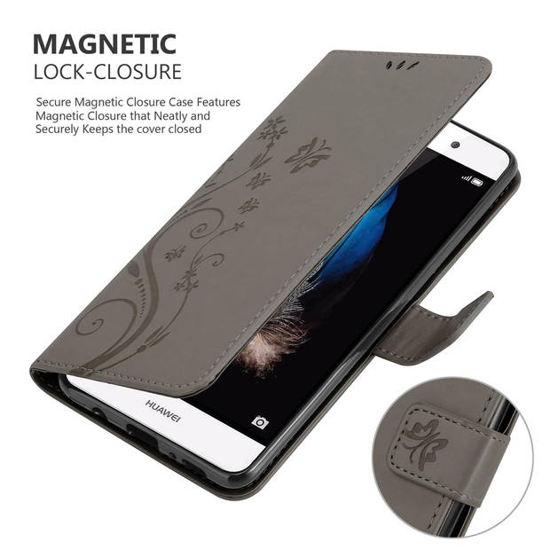 Cadorabo Hoesje geschikt voor Huawei P8 LITE 2015 in BLOEMEN GRIJS - Beschermhoes Case Cover Bloemen magnetische