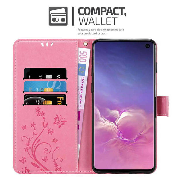 Cadorabo Hoesje geschikt voor Samsung Galaxy S10 4G in BLOEMEN ROZE - Beschermhoes Case Cover Bloemen magnetische