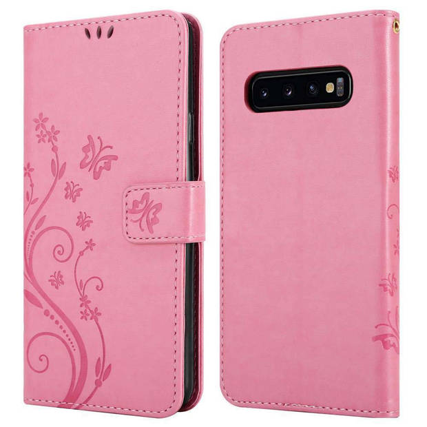 Cadorabo Hoesje geschikt voor Samsung Galaxy S10 4G in BLOEMEN ROZE - Beschermhoes Case Cover Bloemen magnetische