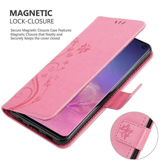 Cadorabo Hoesje geschikt voor Samsung Galaxy S10 4G in BLOEMEN ROZE - Beschermhoes Case Cover Bloemen magnetische