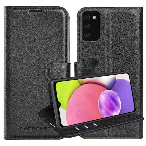 Cadorabo Hoesje geschikt voor Samsung Galaxy A03s in PHANTOM ZWART - Beschermhoes Cover magnetische sluiting Case