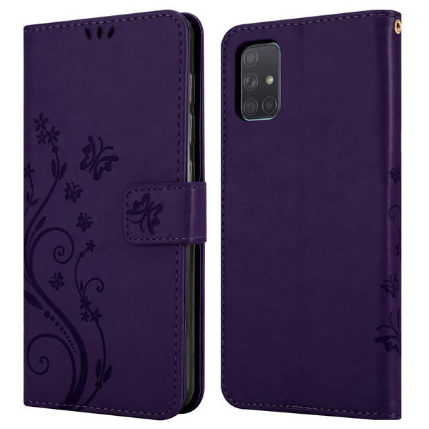 Cadorabo Hoesje geschikt voor Samsung Galaxy A71 4G in BLOEMEN DONKER PAARS - Beschermhoes Case Cover Bloemen