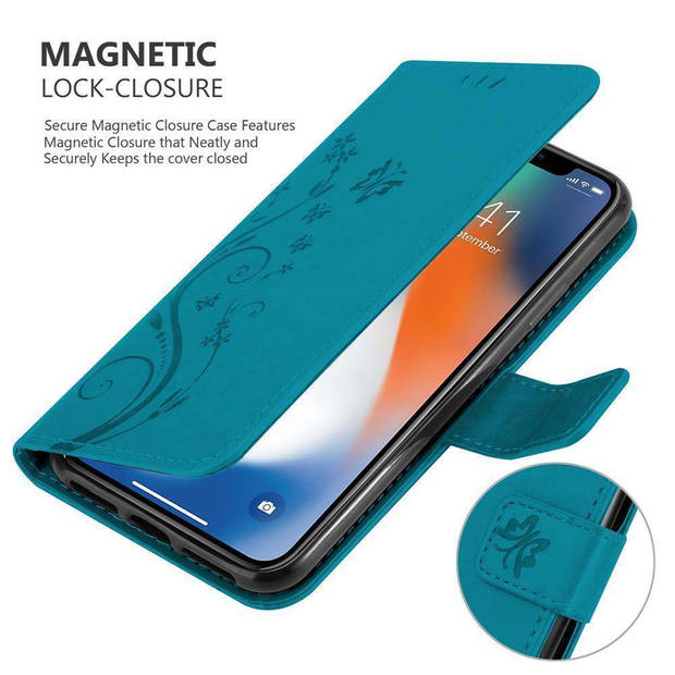 Cadorabo Hoesje geschikt voor Apple iPhone XS MAX in BLOEMEN BLAUW - Beschermhoes Case Cover Bloemen magnetische