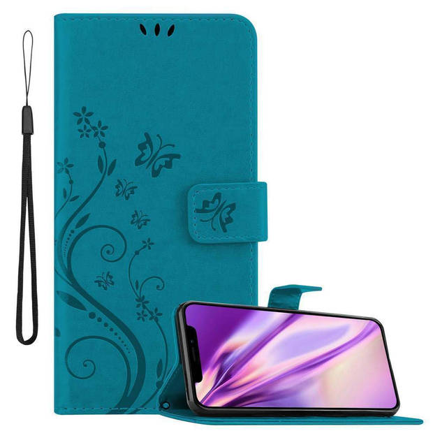 Cadorabo Hoesje geschikt voor Apple iPhone XS MAX in BLOEMEN BLAUW - Beschermhoes Case Cover Bloemen magnetische