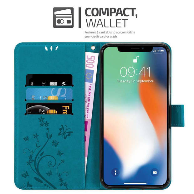 Cadorabo Hoesje geschikt voor Apple iPhone XS MAX in BLOEMEN BLAUW - Beschermhoes Case Cover Bloemen magnetische