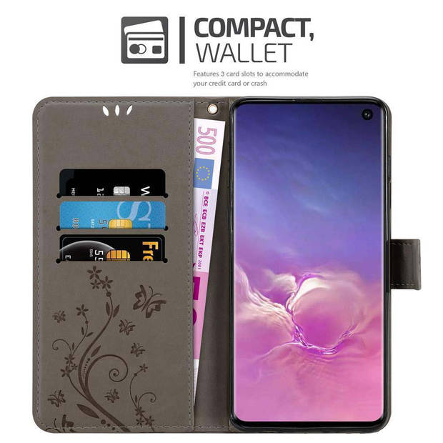 Cadorabo Hoesje geschikt voor Samsung Galaxy S10 4G in BLOEMEN GRIJS - Beschermhoes Case Cover Bloemen magnetische